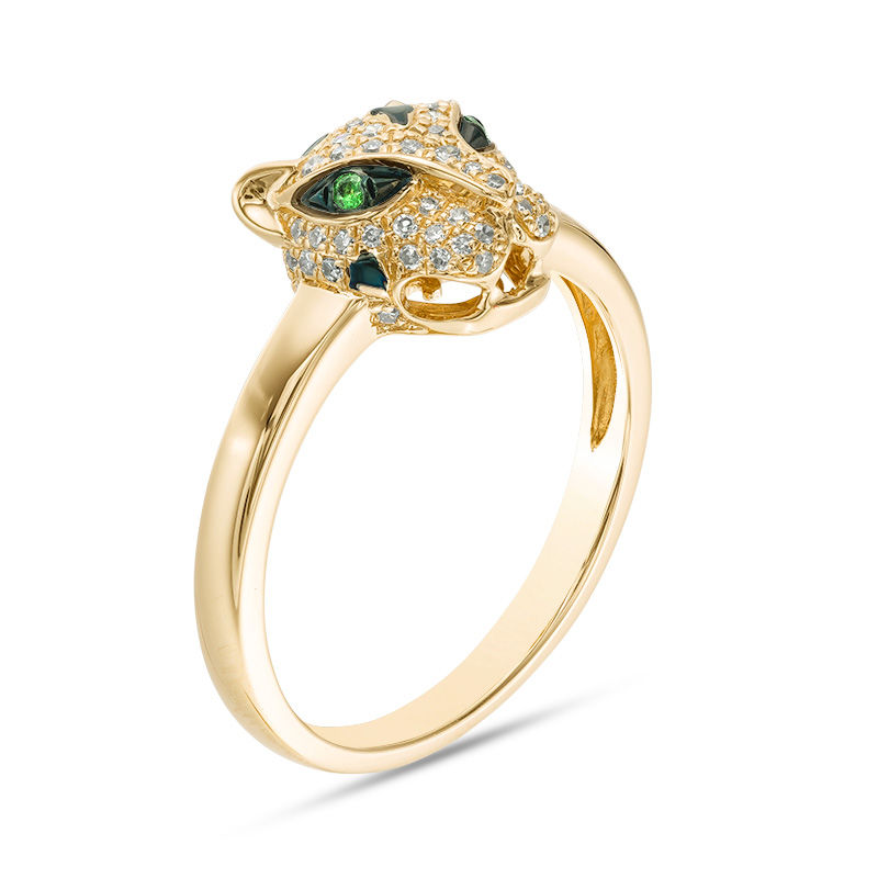 Main Image 3 of EFFY™ Collection Tsavorite and 1/4 CT. T.W. Diamond Panther Head Ring in 14K Gold