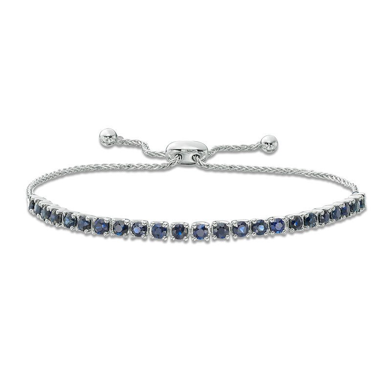 Main Image 1 of EFFY™ Collection Blue Sapphire Line Bolo Bracelet in 14K White Gold - 9&quot;