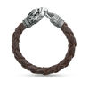 Thumbnail Image 1 of EFFY™ Collection Men's Black Spinel Eagle Head Brown Woven Leather Bracelet in Sterling Silver