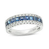 Thumbnail Image 1 of EFFY™ Collection Princess-Cut Blue Sapphire and 1/8 CT. T.W. Diamond Triple Row Ring in 14K White Gold