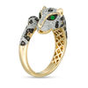 Thumbnail Image 1 of EFFY™ Collection Tsavorite and 1 CT. T.W. Black, Champagne and White Diamond Panther Bypass Ring in 14K Gold