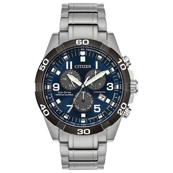 Men's Citizen Eco-DriveÂ® Brycen Chronograph Super Titaniumâ¢ Watch with Blue Dial (Model: BL5558-58L)