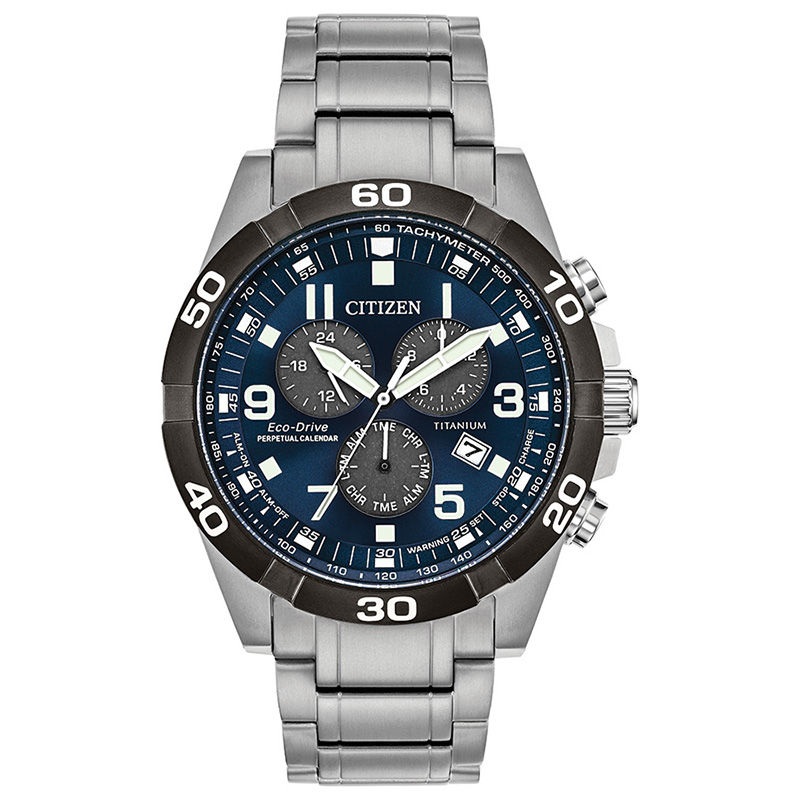 Main Image 1 of Men's Citizen Eco-Drive® Brycen Chronograph Super Titanium™ Watch with Blue Dial (Model: BL5558-58L)