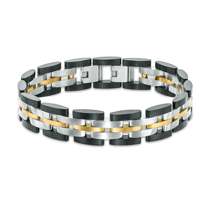 Men's 14.0mm Link Bracelet in Tri-Tone Stainless Steel - 8.5"