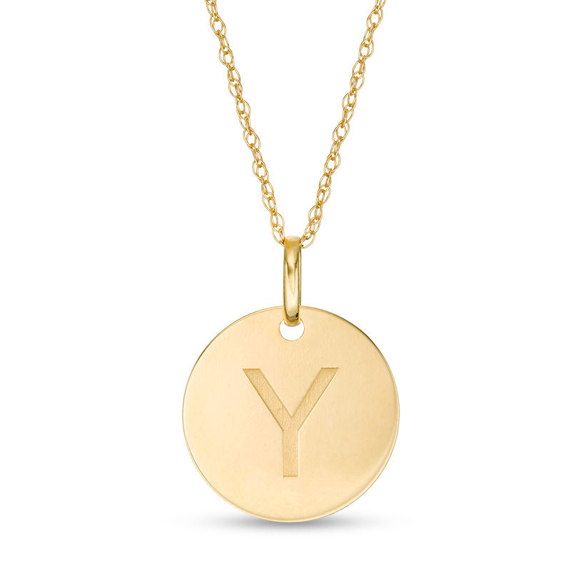 Small Disc Uppercase "Y" Pendant in 10K Gold