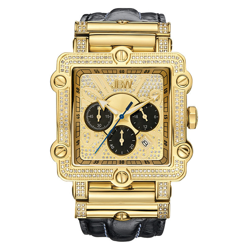 Main Image 1 of Men's JBW Phantom Chronograph 2-3/8 CT. T.W. Diamond and Crystal 18K Gold Plate Strap Watch (Model: JB-6215-238-G)