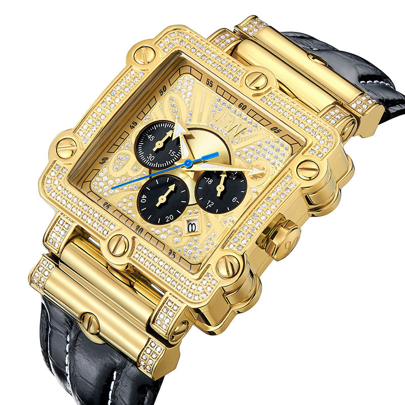 Main Image 2 of Men's JBW Phantom Chronograph 2-3/8 CT. T.W. Diamond and Crystal 18K Gold Plate Strap Watch (Model: JB-6215-238-G)