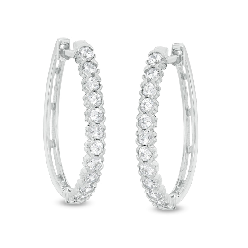 1 CT. T.W. Diamond Channel Hoop Earrings in 10K White Gold | Zales Outlet