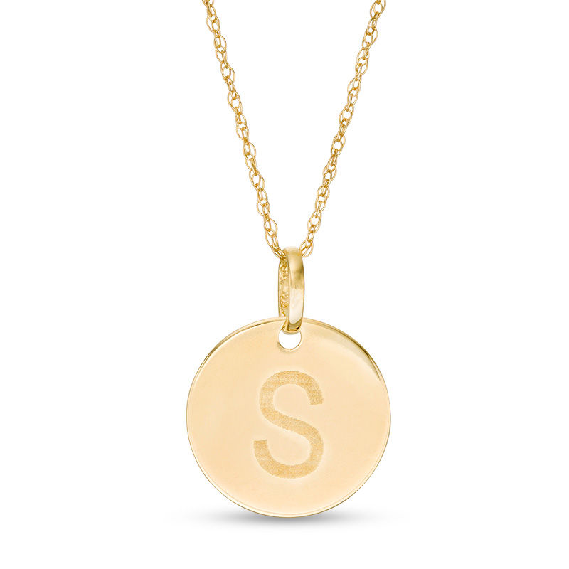 Small Disc Uppercase "S" Pendant in 10K Gold