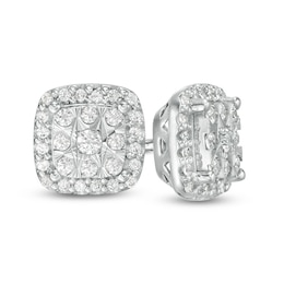 1/4 CT. T.W. Cushion-Shaped Multi-Diamond Cushion Frame Stud Earrings in 10K White Gold