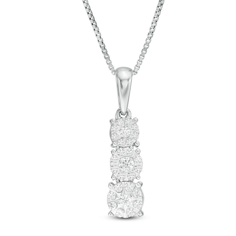 Zales 1/4 Ct. T.W. Baguette and Round Diamond Flower Pendant in 10K White Gold