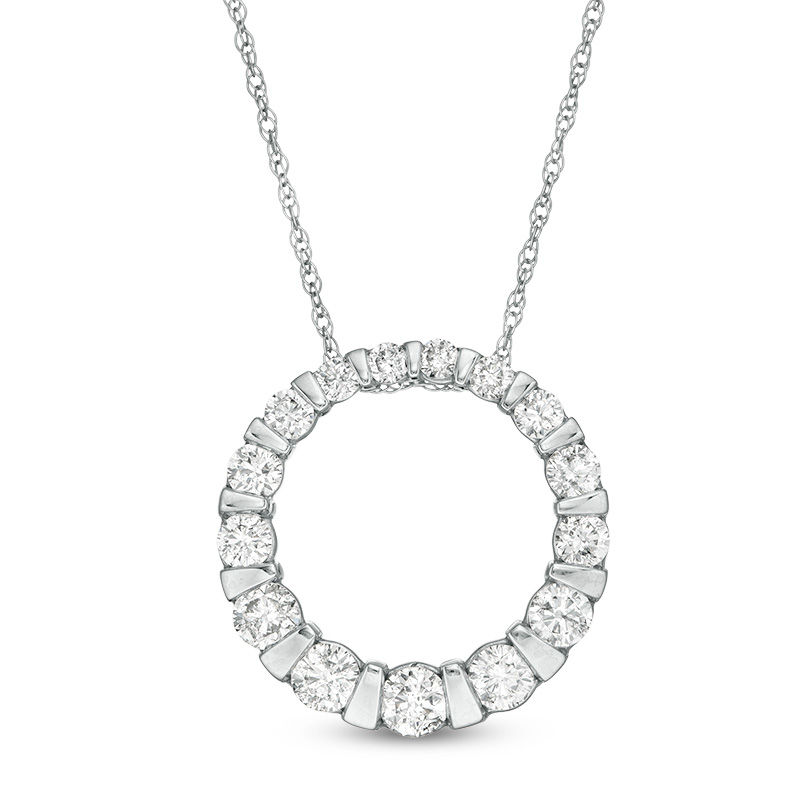 Main Image 1 of 7/8 CT. T.W. Diamond Graduated Open Circle Pendant in 10K White Gold