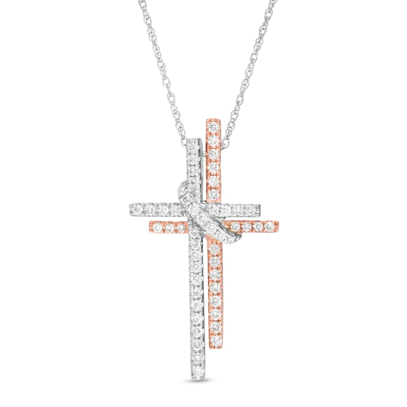 Main Image 1 of 3/8 CT. T.W. Diamond Double Cross Sash Pendant in 10K Two-Tone Gold