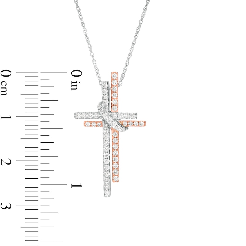 Main Image 2 of 3/8 CT. T.W. Diamond Double Cross Sash Pendant in 10K Two-Tone Gold