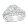 Thumbnail Image 1 of 1 CT. T.W. Princess-Cut Diamond Double Frame Collar Vintage-Style Bridal Set in 10K White Gold