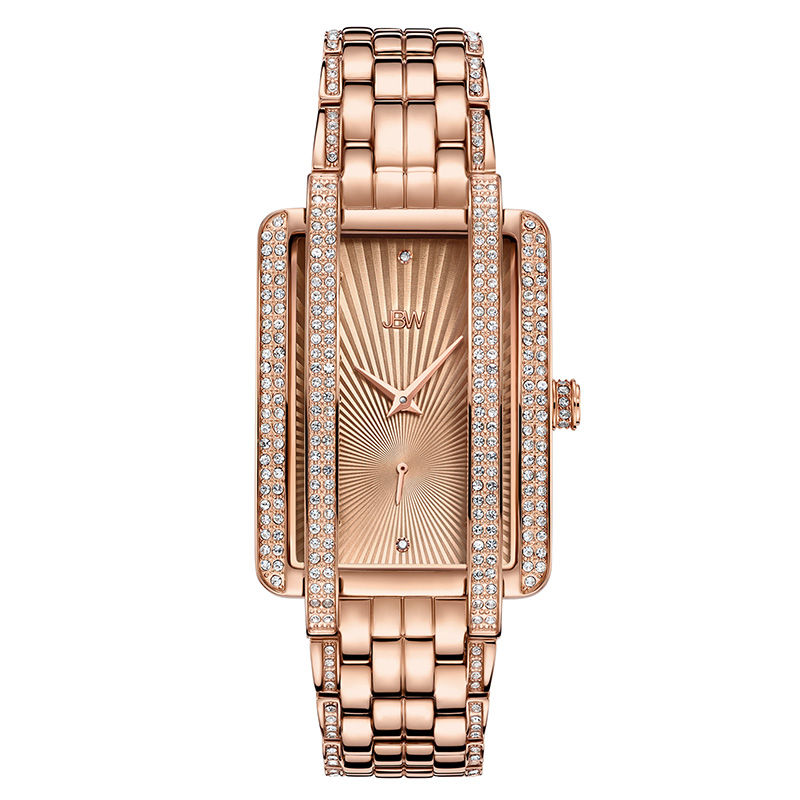 Main Image 1 of Ladies' JBW Mink 1/8 CT. T.W. Diamond and Crystal 18K Rose Gold Plate Watch with Rectangular Dial (Model: J6358C)