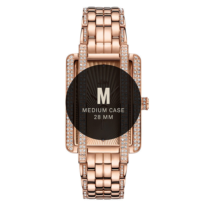 Main Image 4 of Ladies' JBW Mink 1/8 CT. T.W. Diamond and Crystal 18K Rose Gold Plate Watch with Rectangular Dial (Model: J6358C)