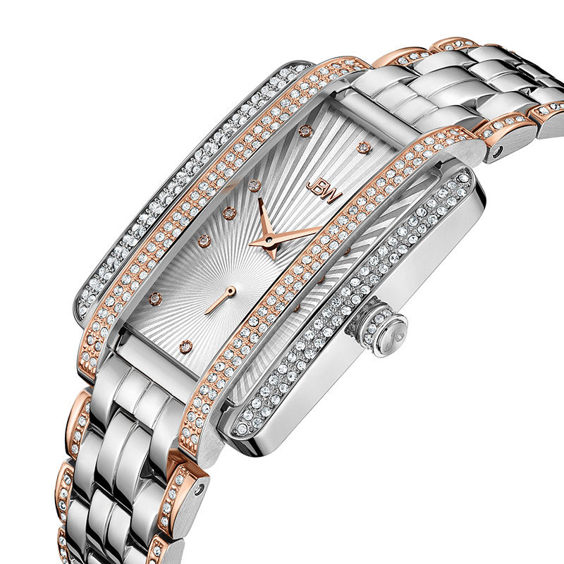 Main Image 2 of Ladies' JBW Mink 1/8 CT. T.W. Diamond and Crystal 18K Rose GP Two-Tone Watch with Rectangular Dial (Model: J6358D)