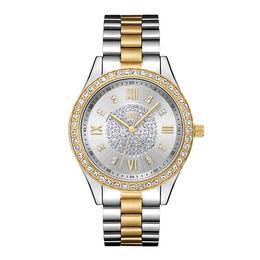 Ladies' JBW Mondrian 1/6 CT. T.W. Diamond and Crystal Accent 18K Gold Plate Two-Tone Watch (Model: J6303G)