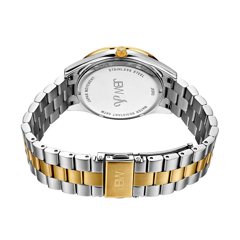 Ladies' JBW Mondrian 1/6 CT. T.W. Diamond and Crystal Accent 18K Gold Plate Two-Tone Watch (Model: J6303G)