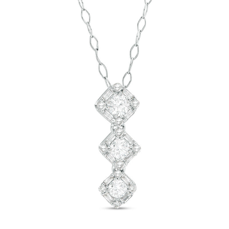 3-Stone Diamond Journey Pendant 10k White Gold Drop store