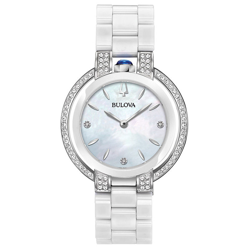 Main Image 1 of Ladies' Bulova Rubaiyat 1/3 CT. T.W. Diamond Ceramic Watch with Mother-of-Pearl Dial (Model: 98R265)