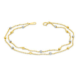 Textured Bead Station Double Strand Bracelet in 10K Two-Tone Gold - 7.5&quot;