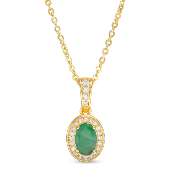 Oval Emerald and 1/8 CT. T.W. Diamond Frame Pendant in 10K Gold | Zales ...