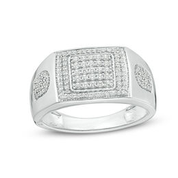 Men's 1/2 CT. T.W. Composite Diamond Square Frame Ring in Sterling Silver