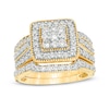 Thumbnail Image 1 of 1-1/4 CT. T.W. Multi-Diamond Square Frame Vintage-Style Multi-Row Bridal Set in 10K Gold