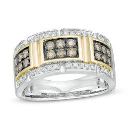 Men's 1 CT. T.W. Champagne and White Diamond Buckle Ring in 10K Two-Tone Gold