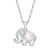 Thumbnail Image 1 of 6.0mm Button Freshwater Cultured Pearl and Lab-Created White Sapphire Elephant Pendant in Sterling Silver