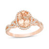 Thumbnail Image 1 of Oval Morganite and 1/4 CT. T.W. Diamond Frame Twist Shank Ring in 10K Rose Gold