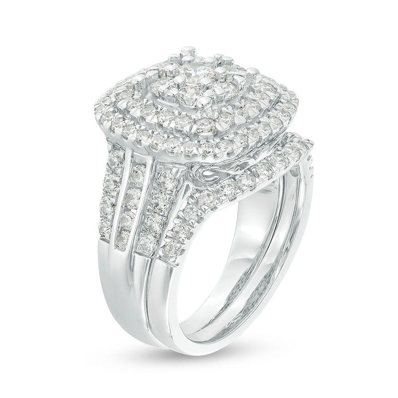 Main Image 2 of 2 CT. T.W. Diamond Triple Cushion Frame Bridal Set in 10K White Gold