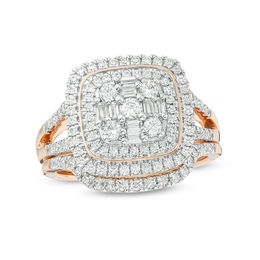 1 CT. T.W. Multi-Diamond Double Cushion Frame Bridal Set in 10K Rose Gold