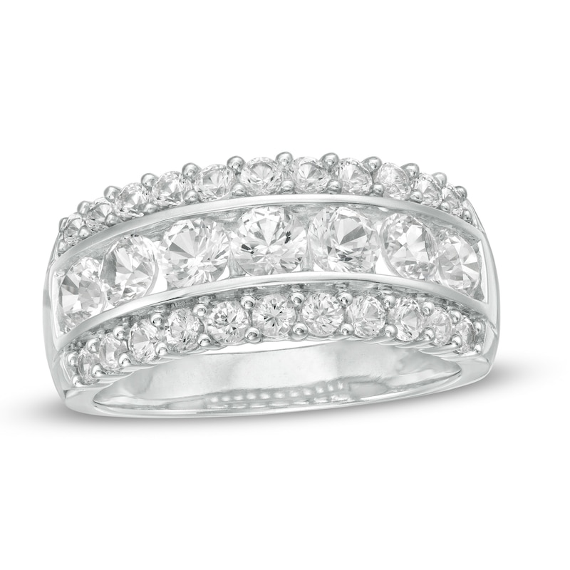 Main Image 1 of Lab-Created White Sapphire Triple Row Anniversary Band in Sterling Silver