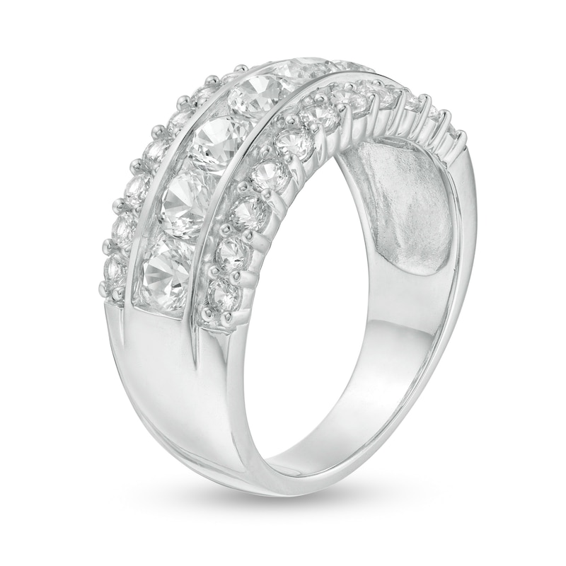 Main Image 2 of Lab-Created White Sapphire Triple Row Anniversary Band in Sterling Silver