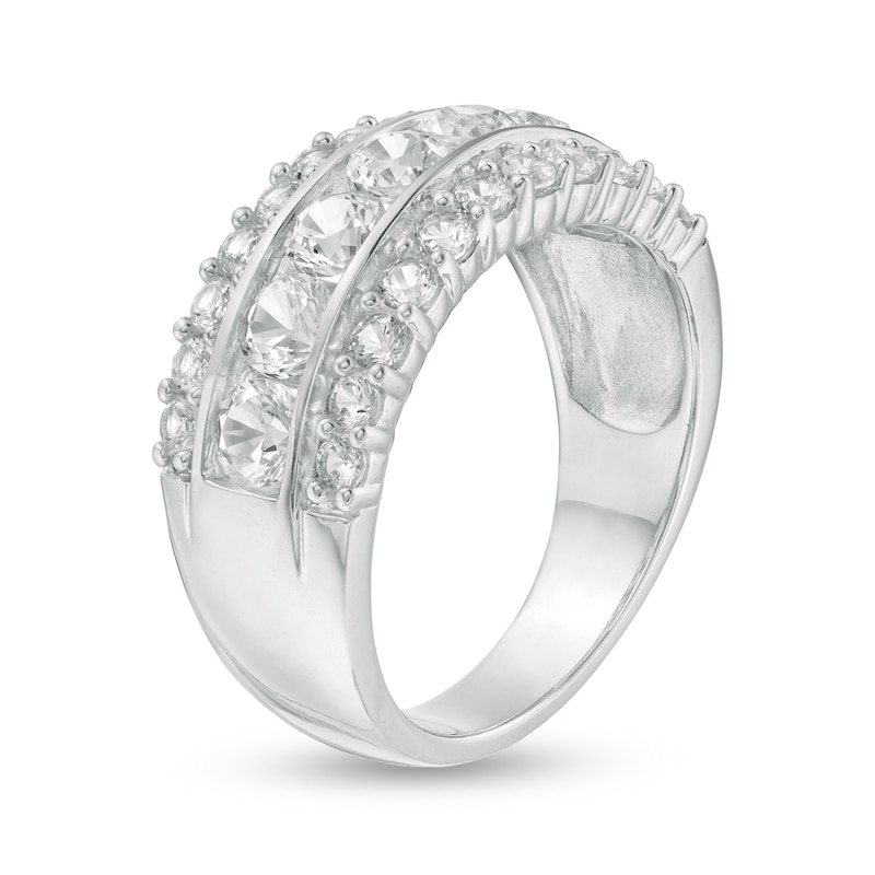 Main Image 3 of Lab-Created White Sapphire Triple Row Anniversary Band in Sterling Silver