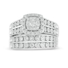 Thumbnail Image 5 of 1/2 CT. T.W. Diamond Double Cushion Frame Wedding Ensemble in 10K White Gold - Size 7 and 10