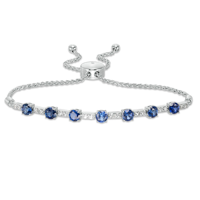 4.0mm Lab-Created Blue and White Sapphire Station Bolo Bracelet in ...