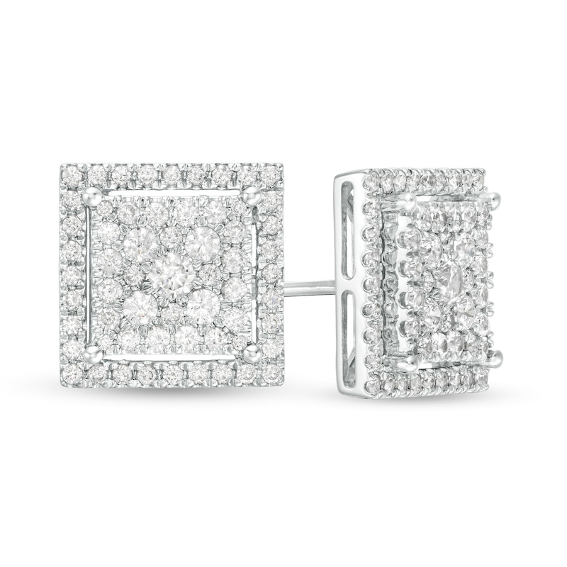 1 CT. T.W. Composite Diamond Square Frame Stud Earrings in 10K White Gold