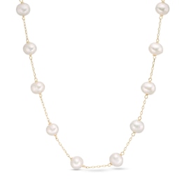 6.0-7.0mm Freshwater Cultured Pearl Station Necklace in 14K Gold