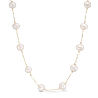 7.0-7.5mm Peach Freshwater Pearl Necklace - AAAA Quality 16 Choker Length / Ball Clasp 14K Yellow Gold