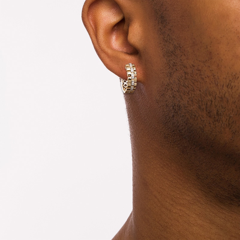 Men's 1/20 ct. T.W. Diamond Triple Row Link Chain Huggie Hoop Earrings in 10K Two-Tone Gold