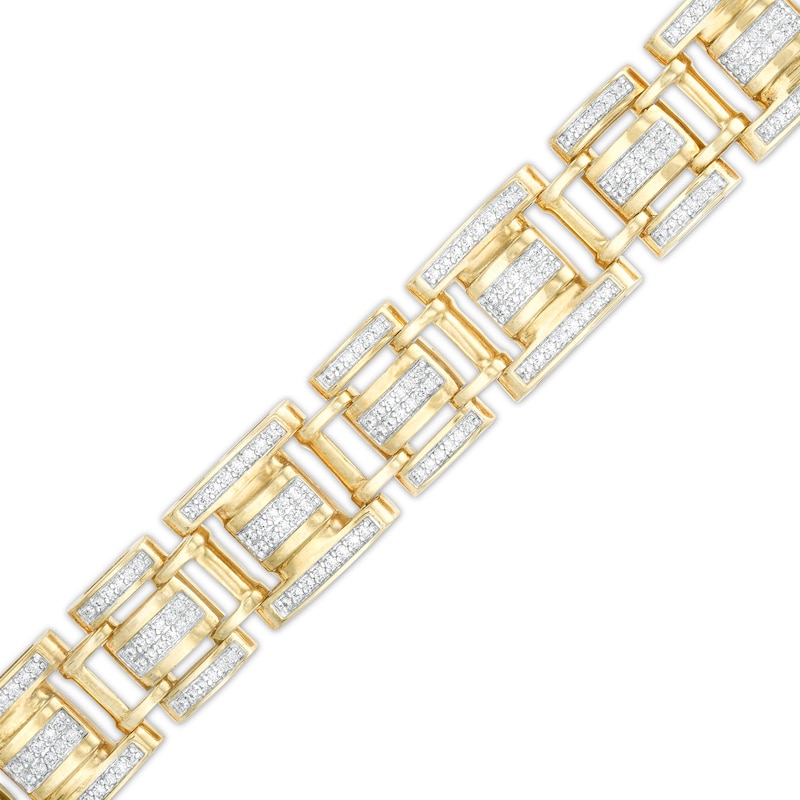 Main Image 1 of Men's 2 CT. T.W. Diamond Triple Row Link Bracelet in Hollow 10K Gold - 8.5&quot;