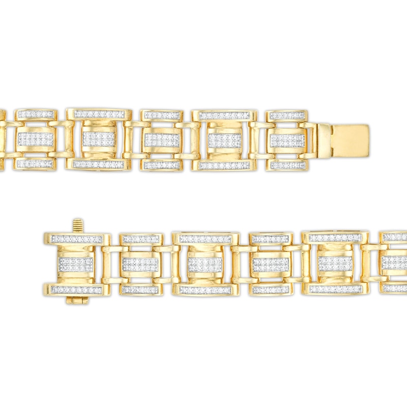 Main Image 3 of Men's 2 CT. T.W. Diamond Triple Row Link Bracelet in Hollow 10K Gold - 8.5&quot;