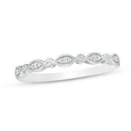 Diamond Accent Alternating Marquise and Round Shapes Vintage-Style Anniversary Band in Sterling Silver