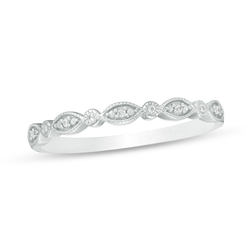 Main Image 1 of Diamond Accent Alternating Marquise and Round Shapes Vintage-Style Anniversary Band in Sterling Silver