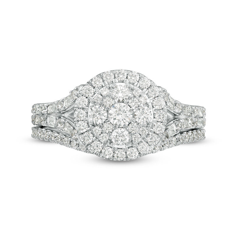 Main Image 4 of 1 CT. T.W. Multi-Diamond Frame Bridal Set in 10K White Gold