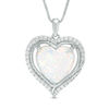 Thumbnail Image 1 of 12.0mm Heart-Shaped Lab-Created Opal and White Sapphire Swirl Frame Pendant in Sterling Silver